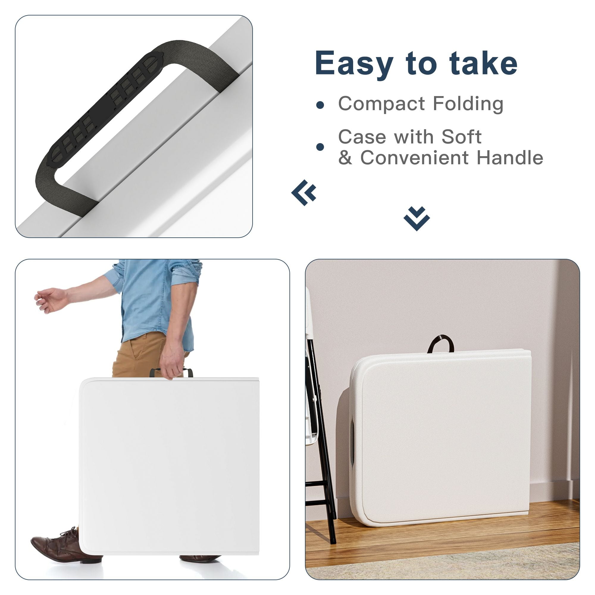 Demi Bonn 71.6"x29" Plastic Folding Table, Multipurposedoor Outdoor Duty Portable Rectangle Table with Handle, Lock for Picnic, Party, Camping, White