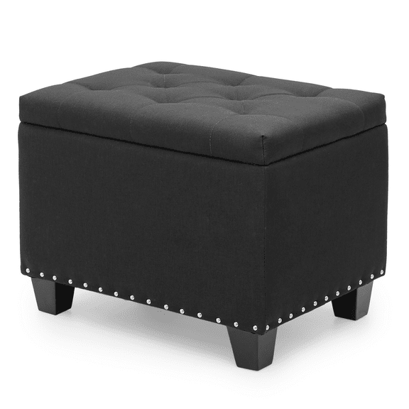 XPOPR Square Ottoman with Storage, 24 Inch Ottoman Upholstered Storage Ottoman Bench Small Foot Rest for Living Room, Bedroom, Entryway Black