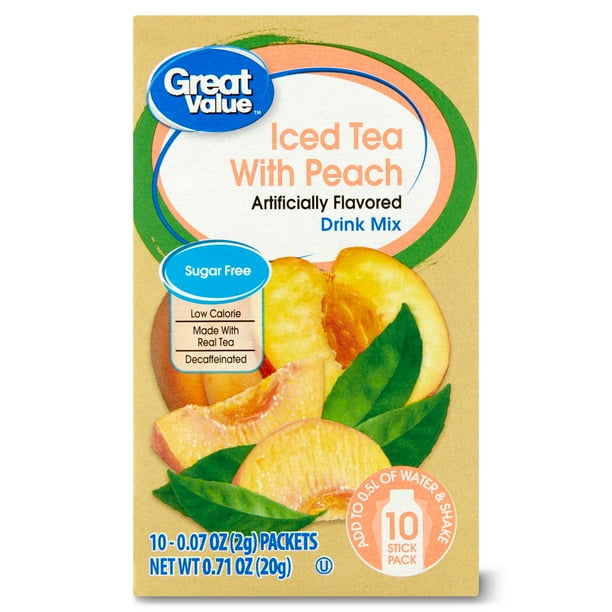 Great Value Iced Tea with Peach Drink Mix, 0.07 oz, 10 Count