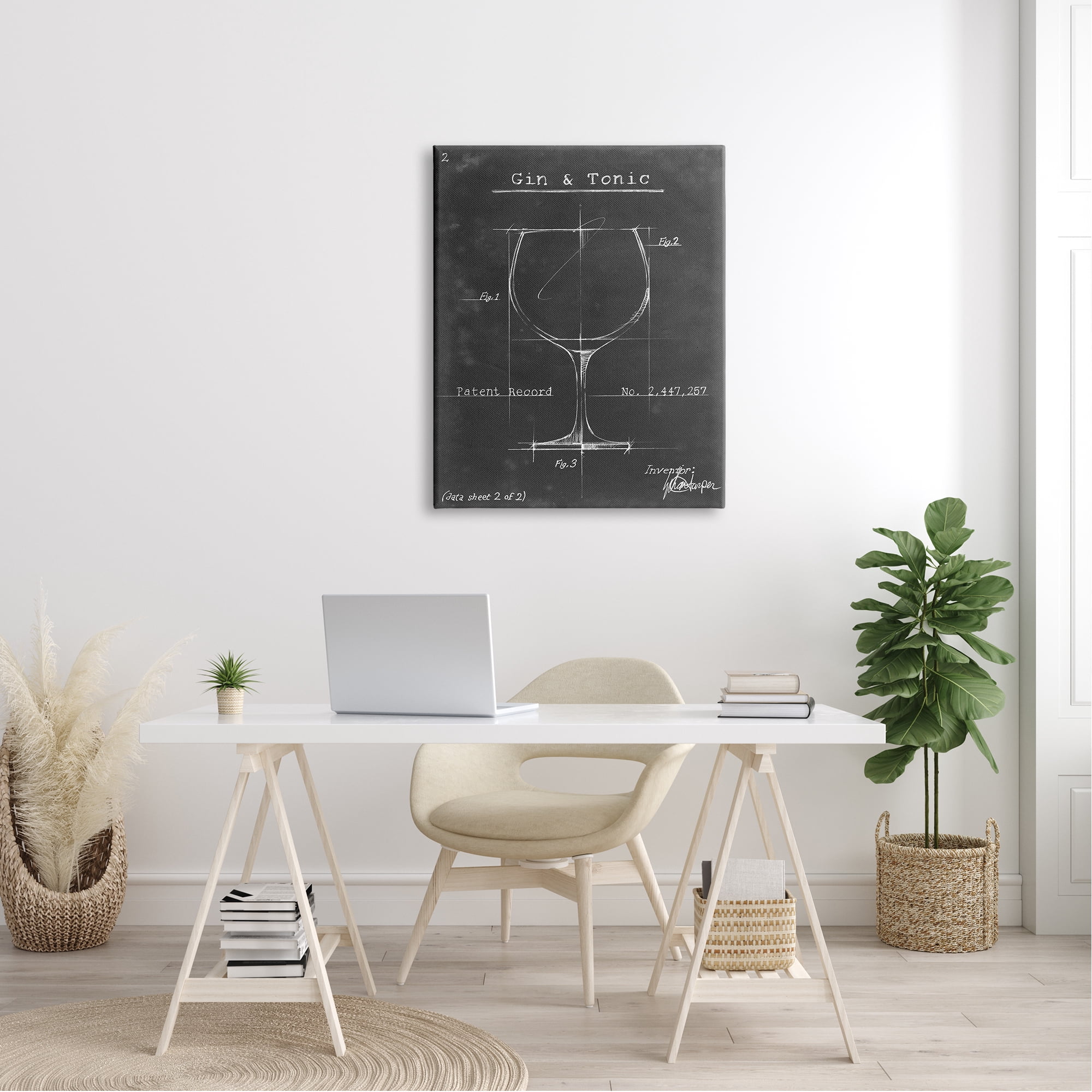 Stupell Industries Gin & Tonic Cocktail Wineglass Blueprint Diagram Design Canvas Wall Art, 30 x 40, Design by Ethan Harper