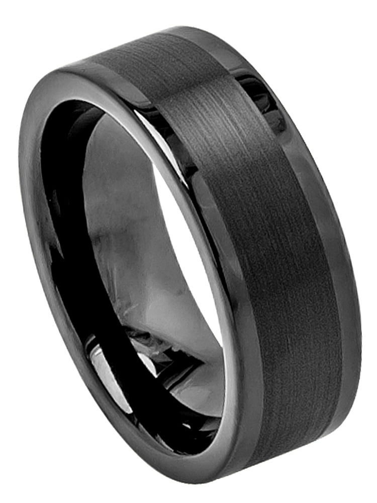 Wedding Band Ring for Him or Her Brushed Hammered Center Tungsten Carbide 8mm