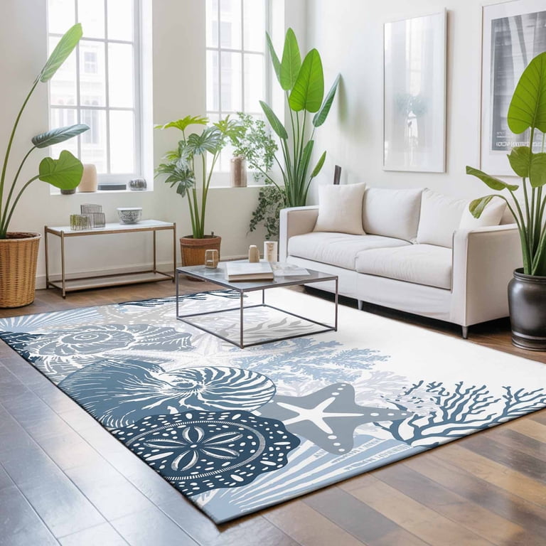 4'x6' Area Rugs, Coastal Coral Indoor Outdoor Area Rug for Living