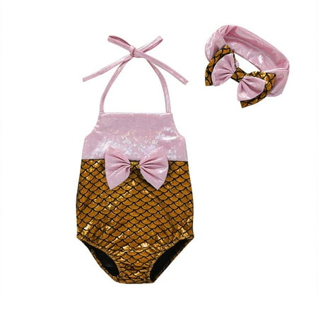 

Honeeladyy Deals Toddler Grils Baby Summer Sling Bowknot + Hair Tie Two-piece Swimsuit