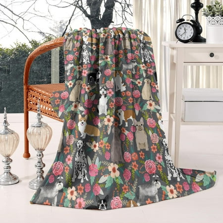 

Cool Dogs and Florals Blanket Warmth Light Weight Touch Personalized Style Suitable for Man Use on Camping & Couch Best Friend Gifts Asy To Dry 50*60IN