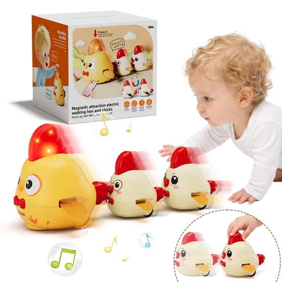 Crawling Toys, Baby Toys 6-12 Months, Musical Dancing Chicken Toy Set with Mama and Babys, Crawling and Interaction Toy for 1 Year Old Toddler