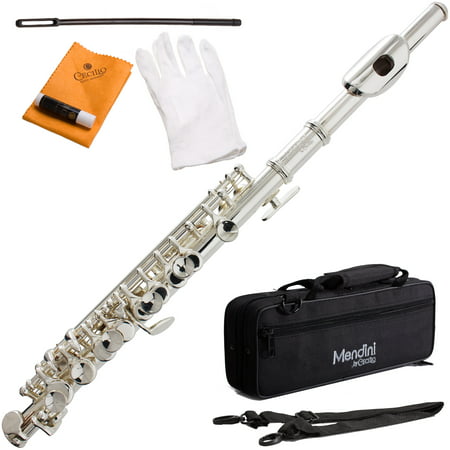 Mendini by Cecilio Silver Plated C Piccolo + Deluxe Case, Gloves, Joint Grease, Cleaning Rod &