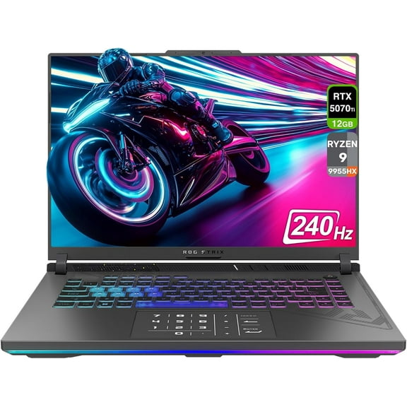 ASUS ROG Strix G16 Gaming Laptop, AMD Ryzen 9-9955HX, 32 GB DDR5 RAM, 1 TB PCIe SSD, 16" 2.5K (2560x1600) Display, Nvidia G-Force RTX 5070Ti, Backlit Chiclet Keyboard RGB, W11 Home, Eclipse Gray