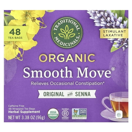 Traditional Medicinals Organic Smooth Move®, Original with Senna, Caffeine Free, 48 Wrapped Tea Bags, 3.38 oz (96 g)