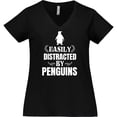 thumbnail image 3 of Inktastic Easily Distracted by Penguins Women's Plus Size V-Neck T-Shirt, 3 of 5