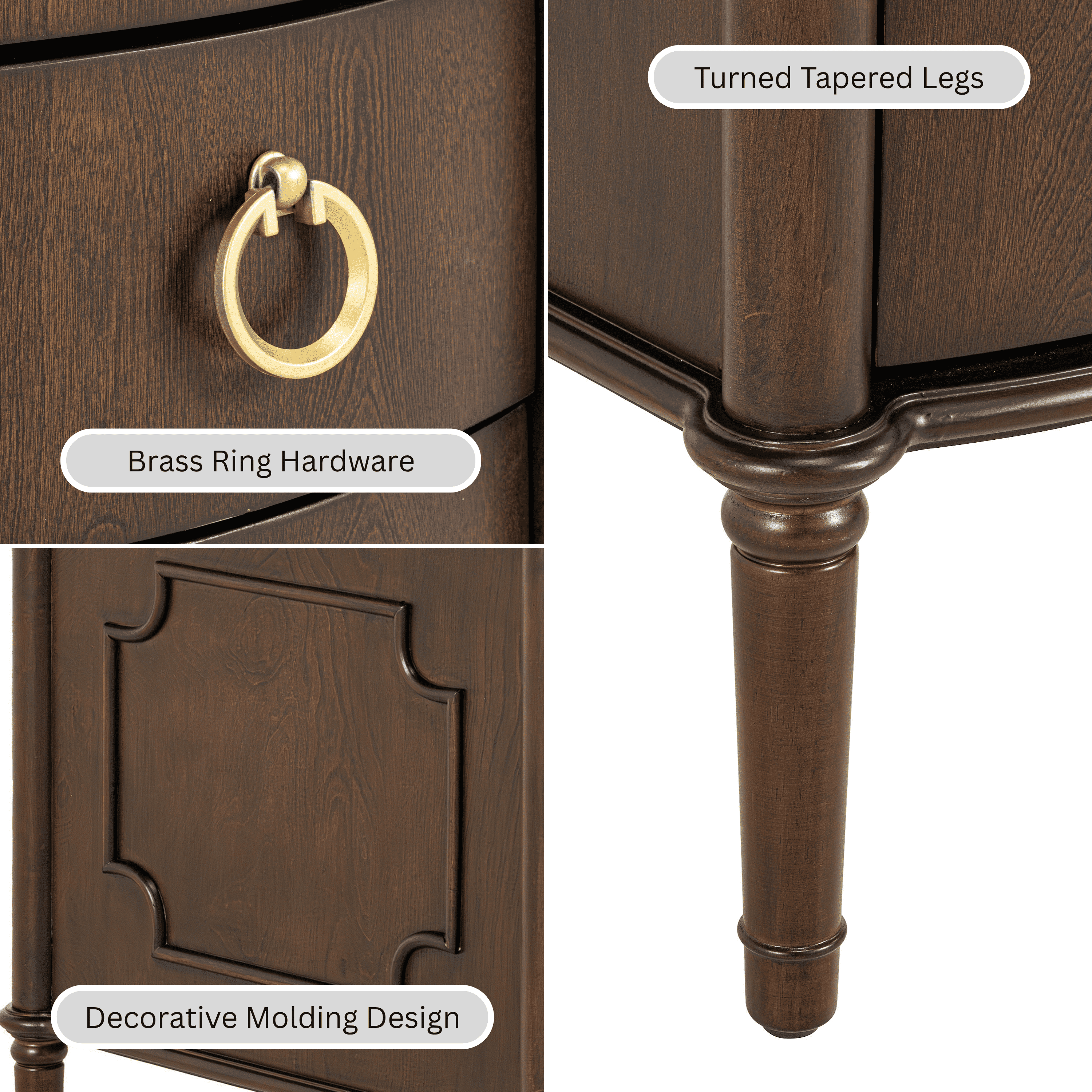 Furniture of America Ivera Modern Wood 3-Drawer Nightstand with Tapered Legs, Cherry