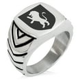 thumbnail image 1 of Stainless Steel Lion Courage Coat of Arms Shield Chevron Pattern Biker Style Polished Ring, 1 of 1