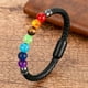 thumbnail image 3 of Pulsera de cuentas de chakra redondas naturales para hombre, clásica, de cuero genuino negro, de acero inoxidable, joyería de moda para mujer, 3 of 4