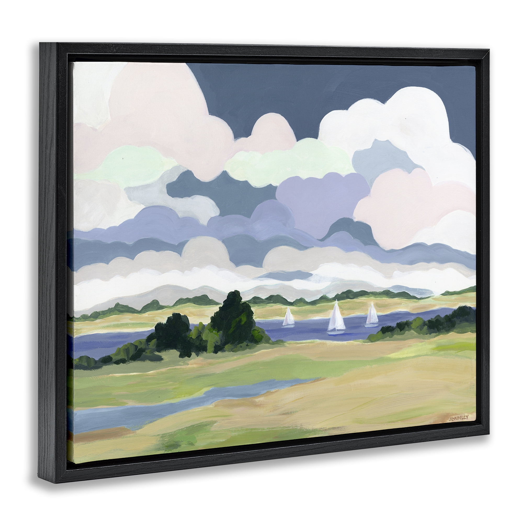 Stupell Industries Billowing Clouds Countryside Landscape & Nature Painting Black Floater Framed Canvas Art Print Wall Art, 31 x 25