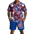 thumbnail image 2 of Youpwaven Men's 250th Anniversary Patriotic Outfit Set, Commemorative Short Sleeve Button Down Shirt & Mesh Shorts, 2-Piece USA Flag Celebratory Suit, 2 of 6