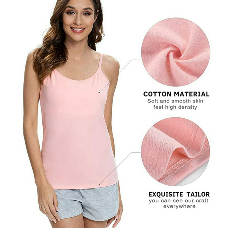 Women' Cotton Camisole Tank Tops with Bra Stretch Basic inside Vest Gym T- shirts