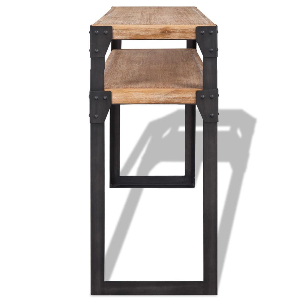 Kepooman Modern Solid Wood Rectangle Side Coffee Table with Shelf & Metal Frame, 47.2" x 15.7" x 33.5", Brown Kepooman Modern Solid Wood Rectangle Side Coffee Table with Shelf & Metal Frame, 47.2" x 15.7" x 33.5", Brown