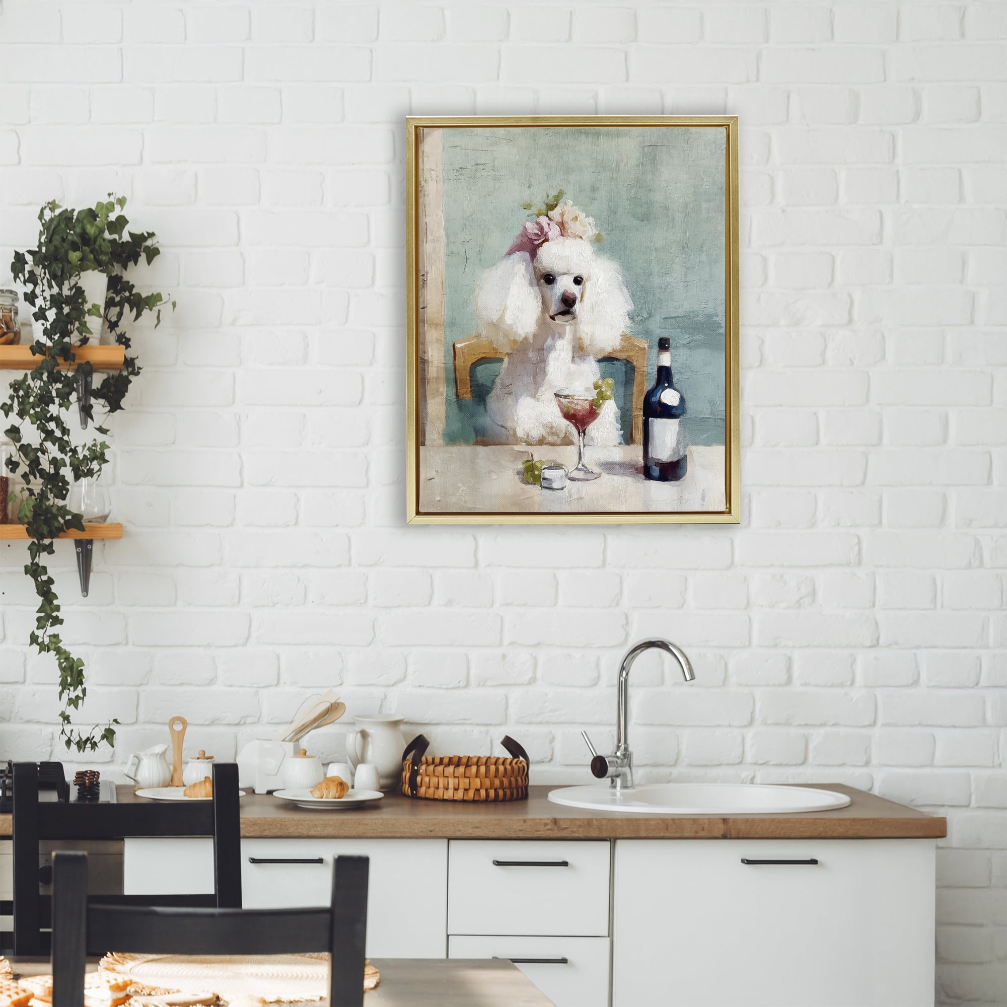 Stupell Industries Poodle At Lunch Gold Framed Floater Canvas Wall Art, design by Annabelle Hall