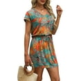 thumbnail image 4 of Summer Dresses for Women 2025 V Neck T Shirt Casual Mini Dresses Tie Waist Sundresses with Pockets, 4 of 6