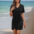 thumbnail image 2 of Axiiglly Beach Cover Ups for Women Summer Bikini Vacation Oufits Solid Color Slim Mini Coverups V Neck Knot Swimwear Coverup Casual Bathing Suit Cover Up, 2 of 9