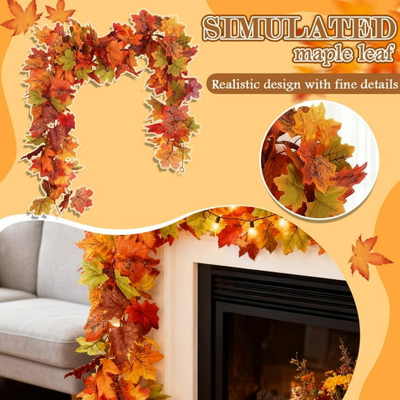 putnchl 2 Pack Fall Garland Maple Leaf, 5.9Ft/Piece 7 Colors Hanging Vine Garland Artificial Autumn Foliage Garland Thanksgiving Decor for Home Wedding Fireplace Party Christmas