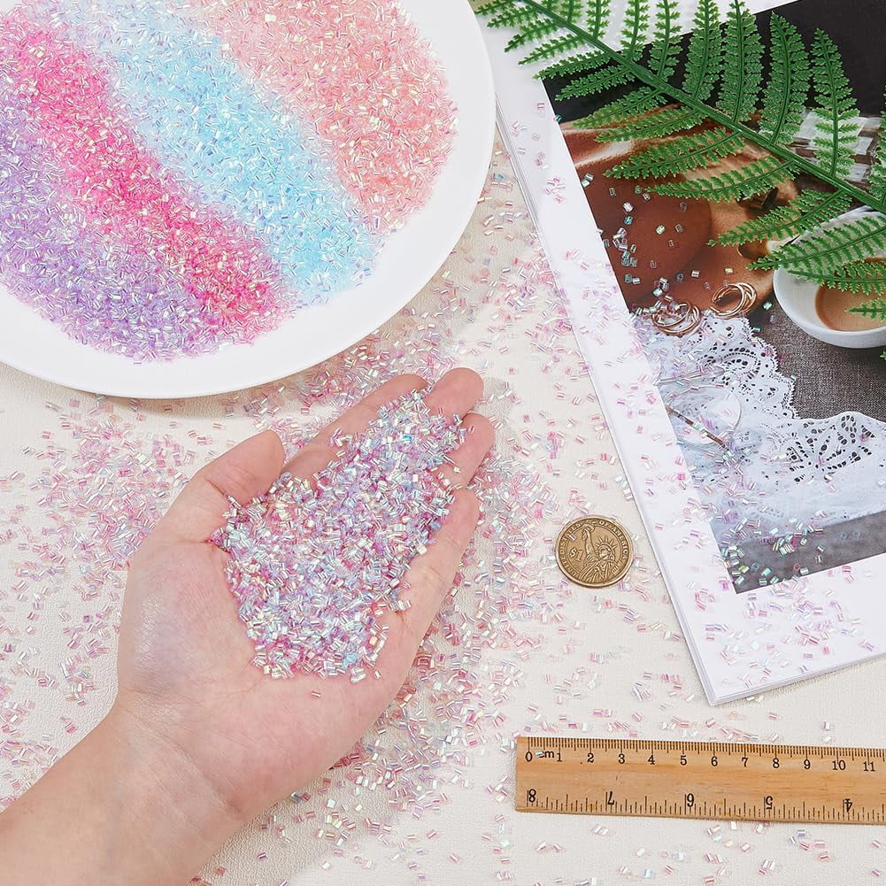 60G 4 Colors Crispy Bingsu Beads Iridescent Soft Straw Tube Beads 3D Glitter Plastic Beads Assortment Crunchy Slime Microbeads Supplies Light Colors Beads 1 Color/Bag
