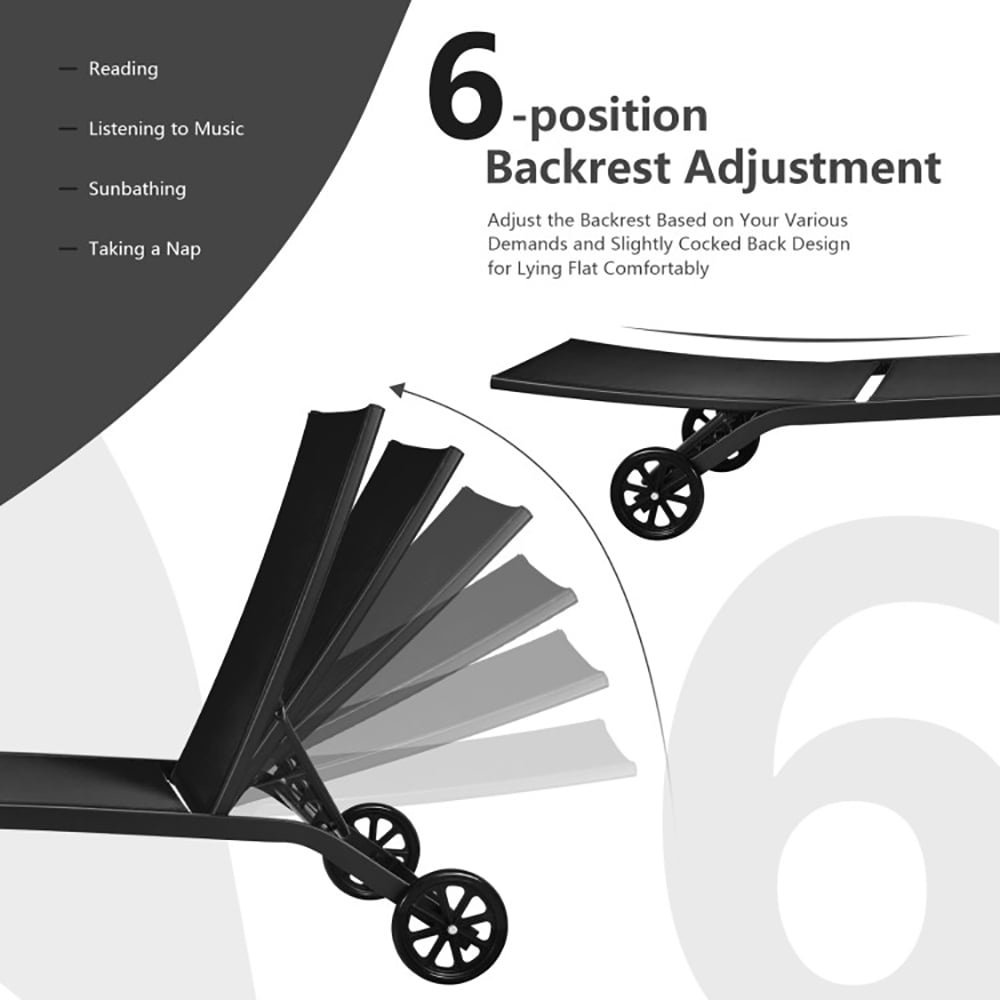 Aimee Lii 6-Poisition Adjustable Outdoor Chaise Recliner with Wheels, Patio Loungers, Black Aimee Lii 6-Poisition Adjustable Outdoor Chaise Recliner with Wheels, Patio Loungers, Black