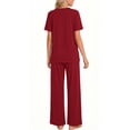 thumbnail image 4 of Fantaslook Womens Pajamas Sets V Neck Buttons Short Sleeve Top and Pant with Pockets Lounge Wear Set Outfits, 4 of 8