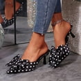 thumbnail image 2 of Xfvqtps Womens Polka Dot Bow Mule Heels Satin Pointed Toe Stiletto Slide Dressy Evening Shoes Party Vintage Heeled Sandals, 2 of 8