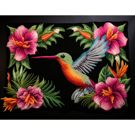 Hummingbird Flowers Latch Hook Rectangle Rug Kits for Adults Needle Crochet Yarn Embroidery Carpet Hook and Latch Kit Floor Mat Tapestry Christmas Home Decoration 52x38cm(2)