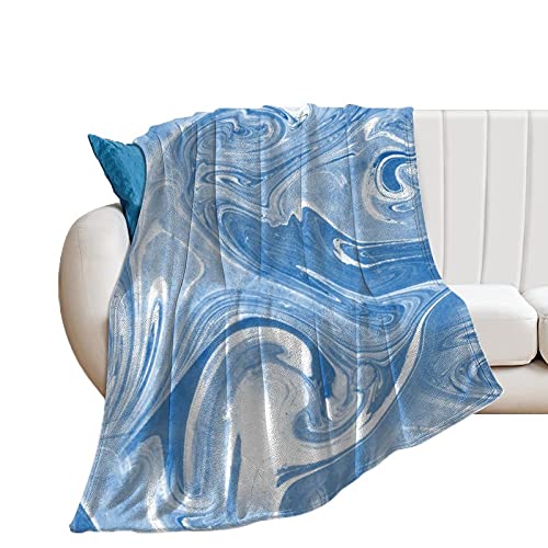 Blue White Marble Flannel Blanket Throw King Size for Bed Sofa Couch