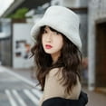 thumbnail image 4 of Cheers.US Winter Bucket Hat Women Men Warm Hats Vintage Fisherman Cap Solid Color Flat Top Wide Brim Warm Plush Bucket Cap, 4 of 6