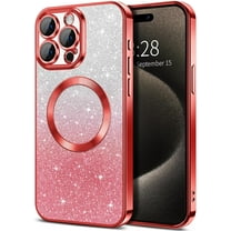 Cute Luxury Case for Apple iPhone 15 Pro Max Glitter Magnetic Case for Girls Women Bling Sparkle Shining Glitter Luxury, Red