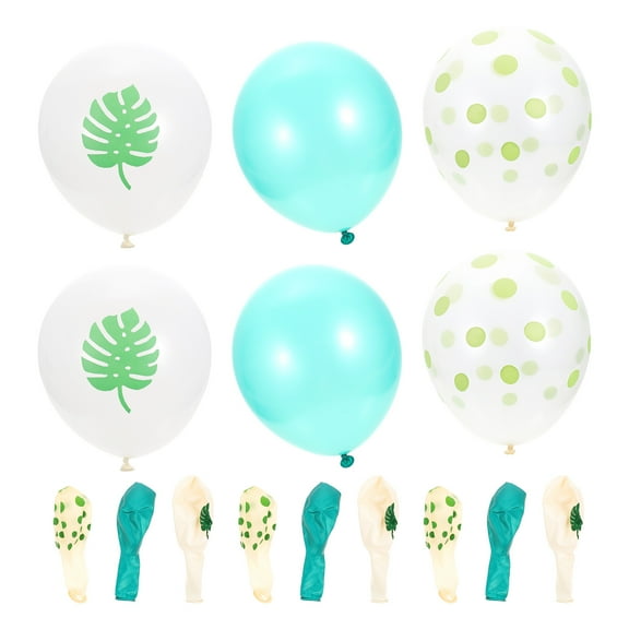 DECORNIJIA Hawaiian Latex Balloons Green 15Pcs 4.7x2.4in Round With Leaf Pattern