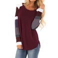 thumbnail image 1 of ZXZY Women Color Block Round Neck Long Sleeve Scoop Hem Tunic Top, 1 of 3