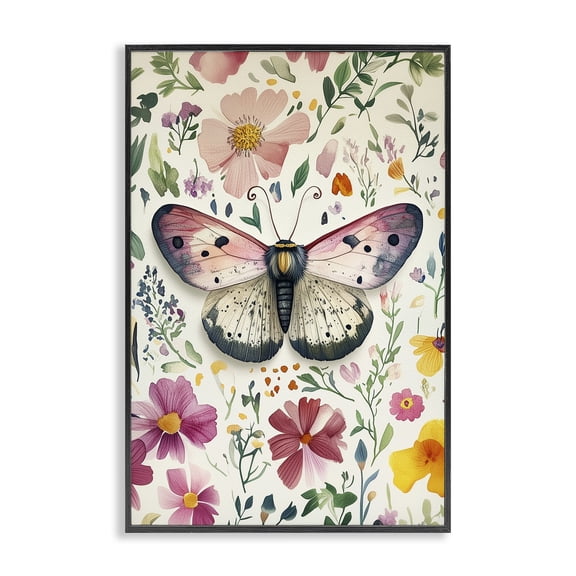 Stupell Industries Botanical Butterfly & Herbs Floral Painting Black Framed Art Print Wall Art, 12 x 18