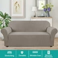 thumbnail image 2 of Turquoize 1-Piece Comfy Jacquard Spandex XL Sofa Stretch Slipcover, Taupe, 2 of 7
