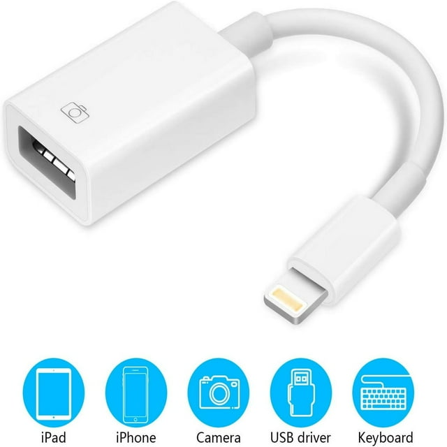HLONK (2 Pack) Lightning to USB Camera Adapter USB 3.0 OTG Cable Adapter MFi Certified Compatible with USB Female Supports Connect Card Reader U Disk Keyboard Mouse USB Flash Drive - Pl