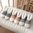 thumbnail image 4 of Naierhg Thermal socks 1 Pair Floor Shoes Socks Knitted Color Block Fuzzy Plush Lining Non-slip Silicone Keep Warm Cozy Winter Thermal Women Men Indoor Home Slipper Socks for Daily Blue, 4 of 8