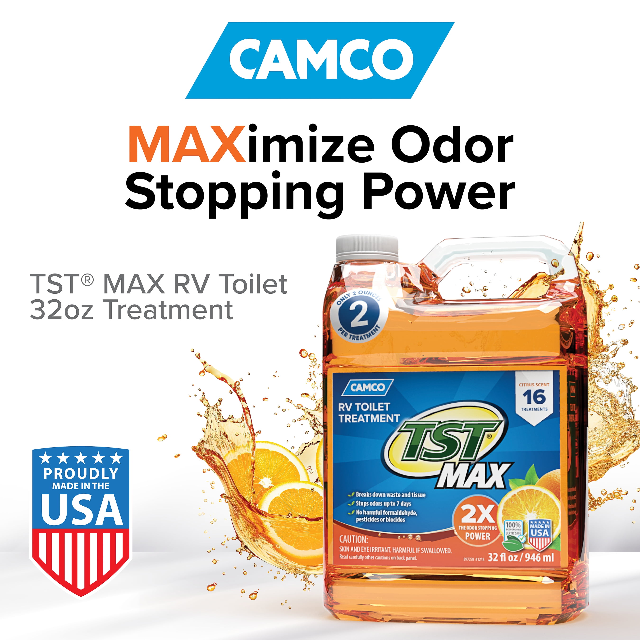 (2 pack) Camco TST MAX RV Toilet Treatment, Ultra-Concentrated Formula, 32oz, Orange (41192)