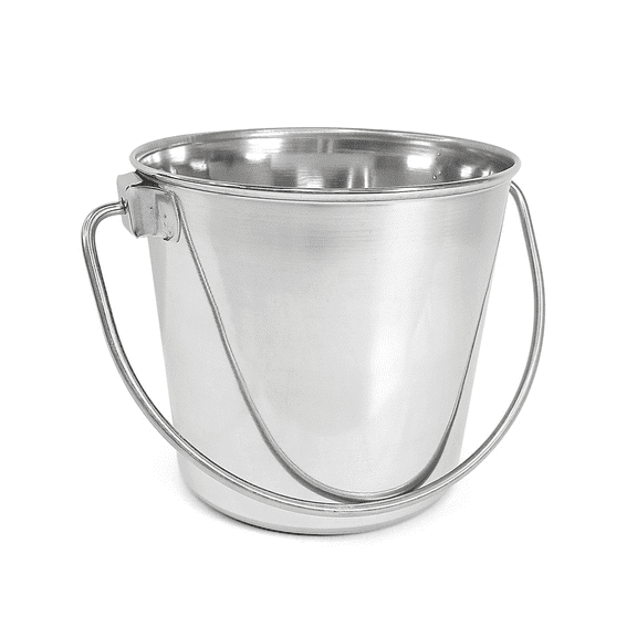 PetYupp Heavy Duty Stainless Steel Pail - 2 Quart (64 oz) Round Utility Bucket with Handle for Kennels