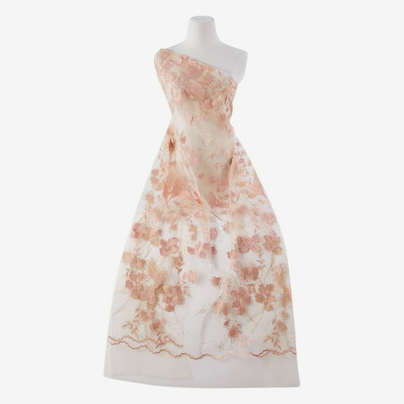 Zelouf Maiden Sequin Embroidery Mesh , Sewing, DIY, Crafts Fabric by the Yard, Gold/blush, 3 Yard