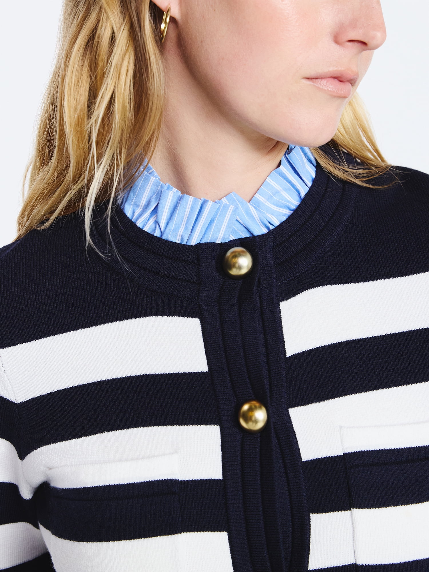 Free Assembly Women's Ruffle Neck Cardigan Sweater, Midweight, Sizes XS-XXL