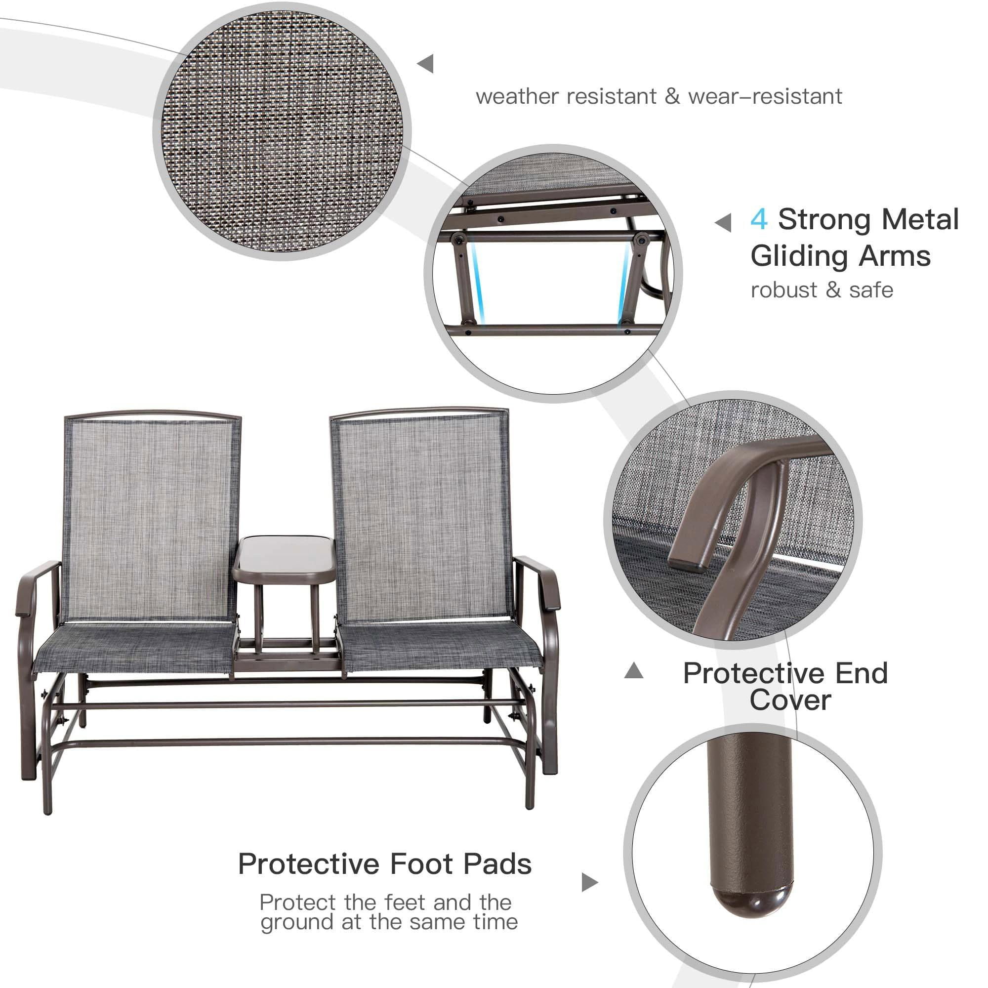Resenkos 2-Person Outdoor Swing Set, Central Table & Solo Seats, Max 352 lbs Capacity, Comfortable Loveseat with Breathable Fabric, Gray