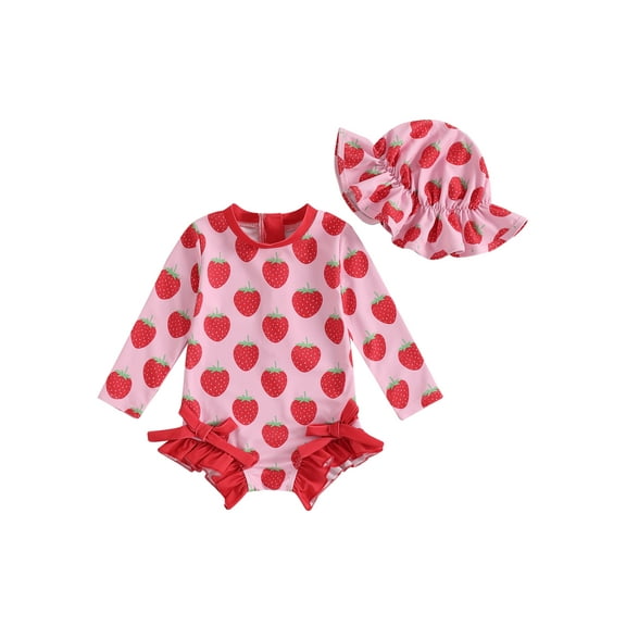 BemeyourBBs Girl Rash Guard Swimsuits Strawberry/Watermelon Print Swimwear and Cap