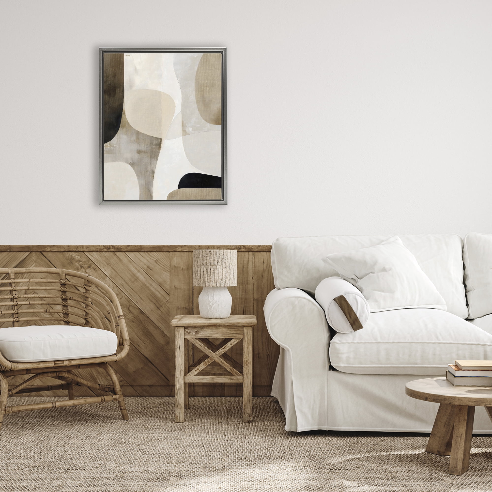 Stupell Industries Tan Shapes Organic Balance Gray Framed Floater Canvas Wall Art, design by Ink Drop Loft