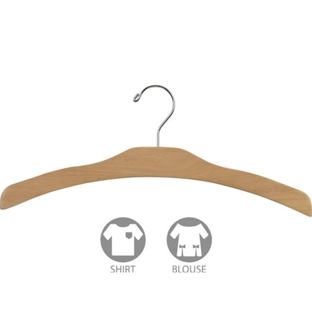 - Arched Wood Top Hanger, Box of 25 Space Saving 17 Inch Flat Wooden Hangers w/ Natural Finish & Chrome Swivel Hook & Notches for Shirt Jacket or Dress by International Hanger