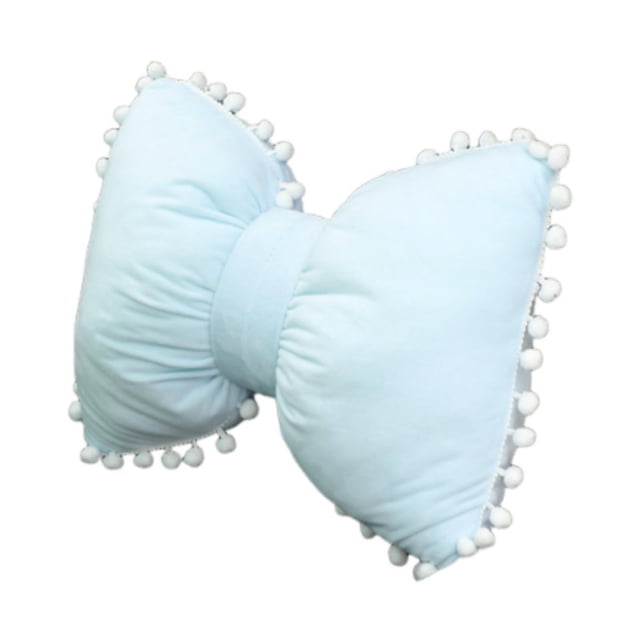 Almohada de arco con pommentos de pompa, almohada de almohada de almohada de asiento lindo para la sala de estar, sofá para viajar en interiores Azul