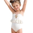 thumbnail image 3 of shoper Girls Swimsuits Size 14 Girls Swimsuit Design Texture Fabric Pure Color Bathing for Outdoor White 3-4 Years, 3 of 10