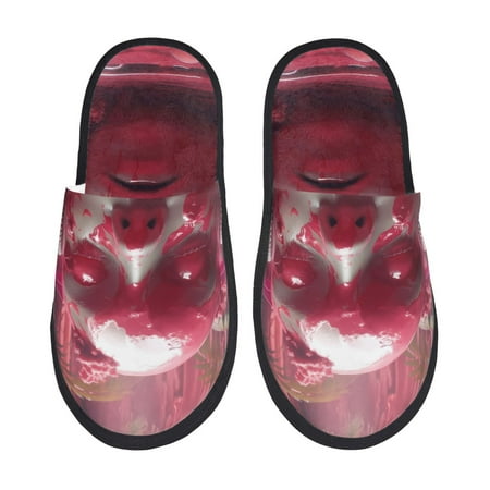 Balery Surreal Pink Headphones Slient Indoor Furry Fleece Comfort House Shoes Soft Non-Slip Home Shoes Cotton slippers House Slippers-- Large