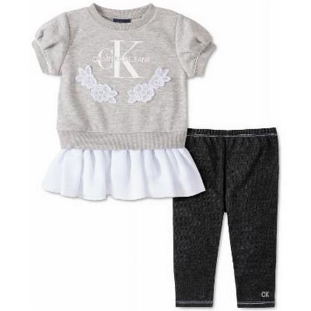 Calvin Klein Girls Peplum Sweatshirt and Leggings, Various Sizes: 2T/Gray